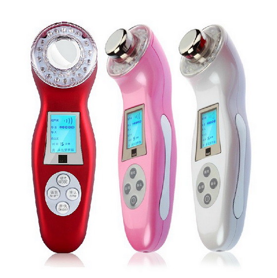 China NEW 3color LCD Photon 3MHz Ultrasonic Sonic Ion Skin Rejuvenation Face Massager Red Blue green light wholesale