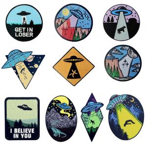 China Spaceman Astronaut UFO Custom Embroidery Patches Sew On Badge wholesale