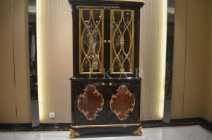 China Living Room Antique Wood Furniture Glass Cabinet 2 Doors Golden Color TP-025B wholesale