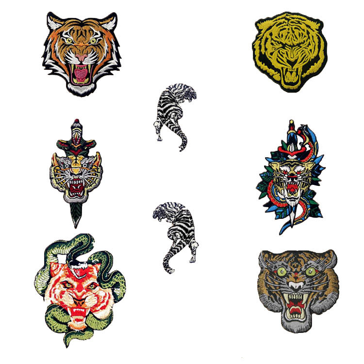 China Farbric Tiger Patch Embroidered Animal Patch Iron On For Jeans Vests wholesale