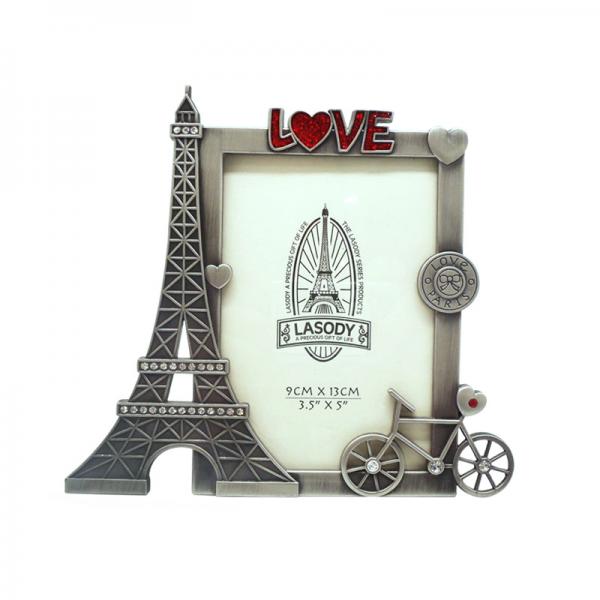 3.5*5inch Paris Eiffel Tower Souvenir Metal Rectangle Picture Frame With Rhinestone Love