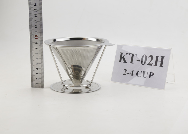 China Gold Cup Maker Stainless Steel Coffee Filter Cone 4 Cup For Carafes With Stand Holder wholesale