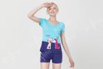 China Viscose Spandex Jersey Ladies Summer Pyjama Sets With Dark Blue Short Pants wholesale