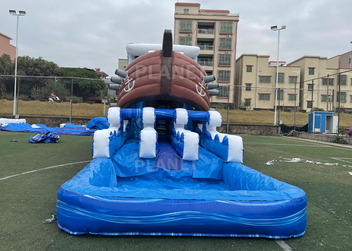 China PirateShip Theme CMYK Inflatable Water Slide With Pool wholesale