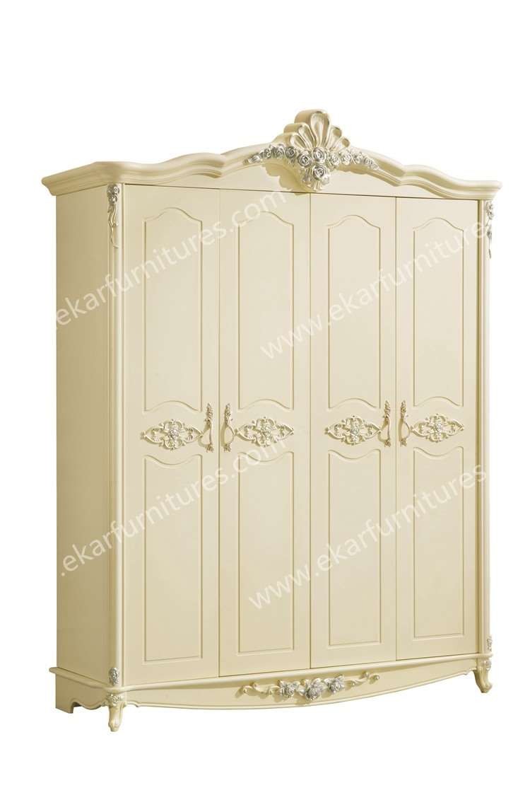 China Wood almirah designs antique wardrobe in White 603-6 wholesale