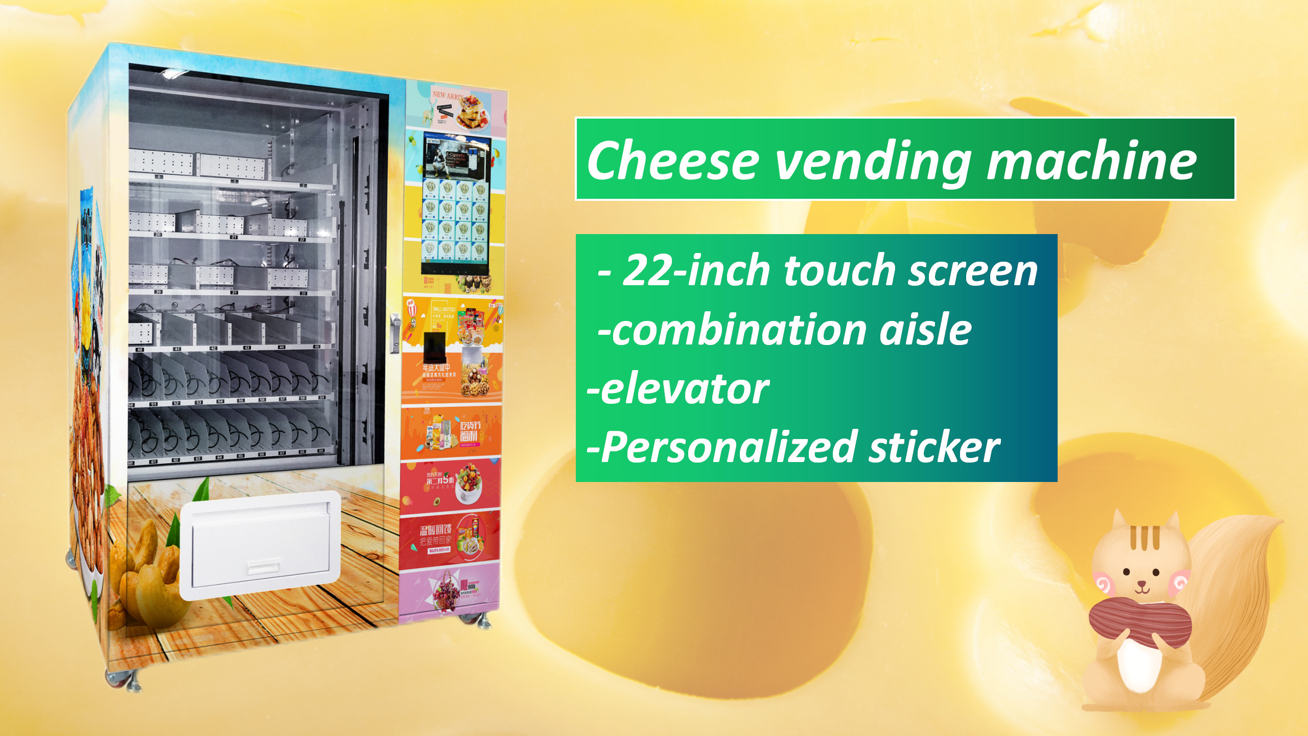 China 22 Inch Screen Cheese Vending Machine For Advertising Support Contactless Payment wholesale