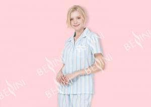 China Striped Ladies Short Sleeve Pajama Sets , Lace Trimmed Women'S Sleepwear Sets wholesale