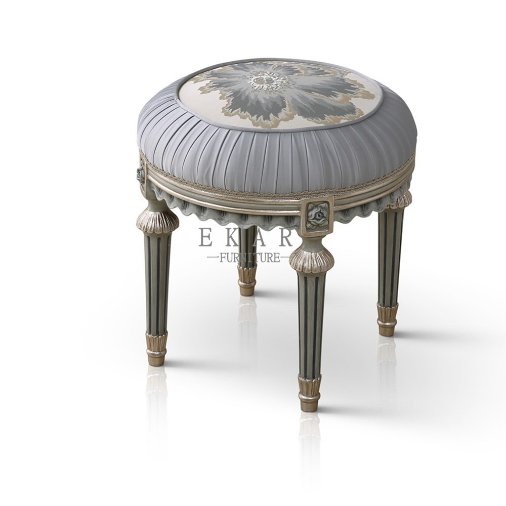 China Aristo Party Beautiful bedroom Furniture Small Round Stool Wooden Fabric Dressing Chair wholesale