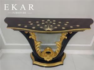 China High Gloss Antique Style Black Entry Golden Wood Carved Console Table wholesale