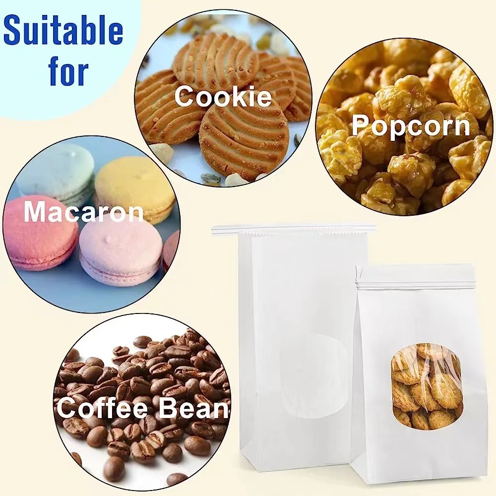 China Recyclabe Easy to Fill and Open White Kraft Paper Bakery Bags with Window wholesale