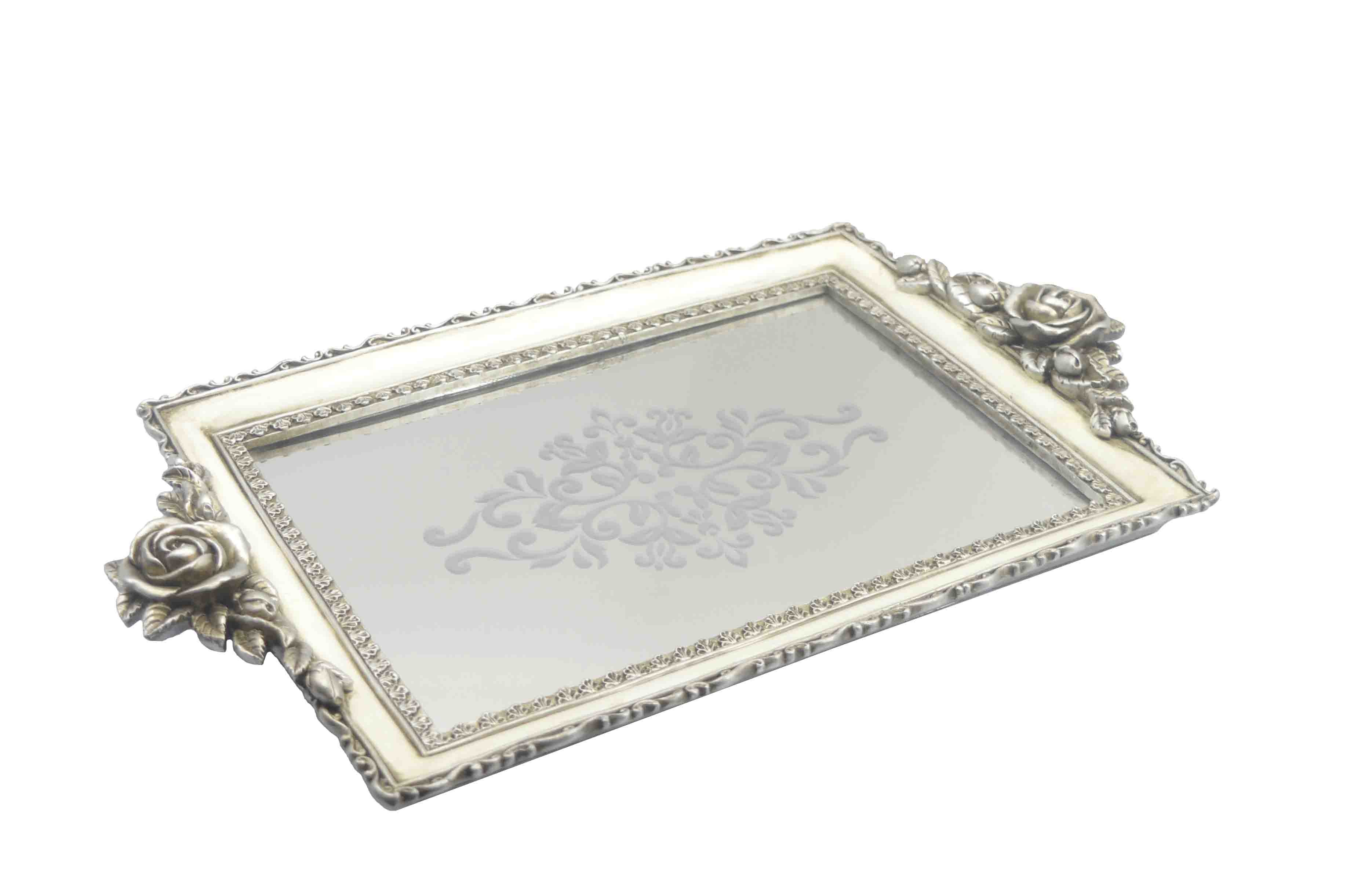 China Rose Rectangle Resin Mirrored Vanity Tray For Display Beautiful Jewelry wholesale