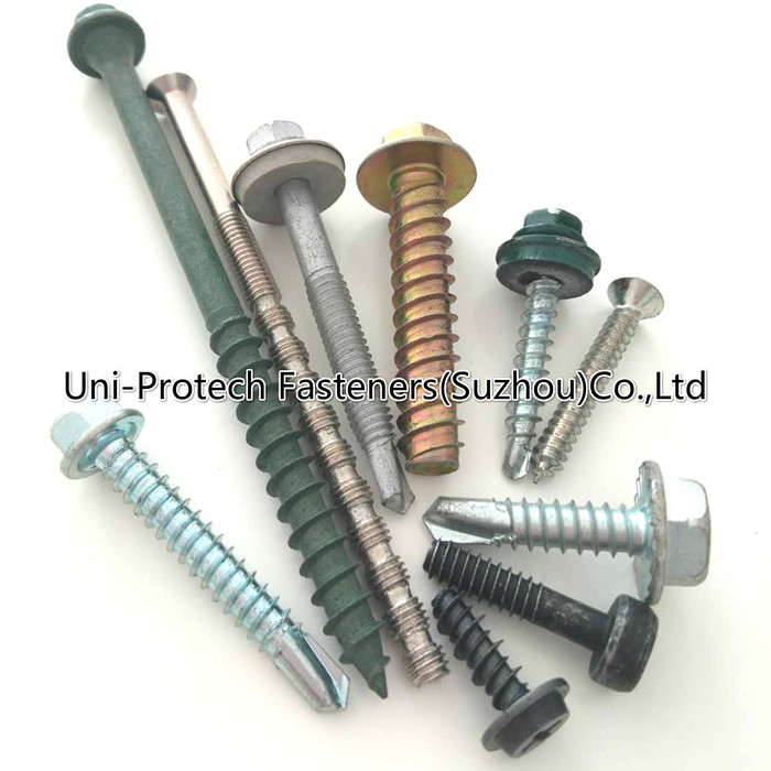 China Green coating hex flange self drilling screws quality fasteners -uni-protech wholesale