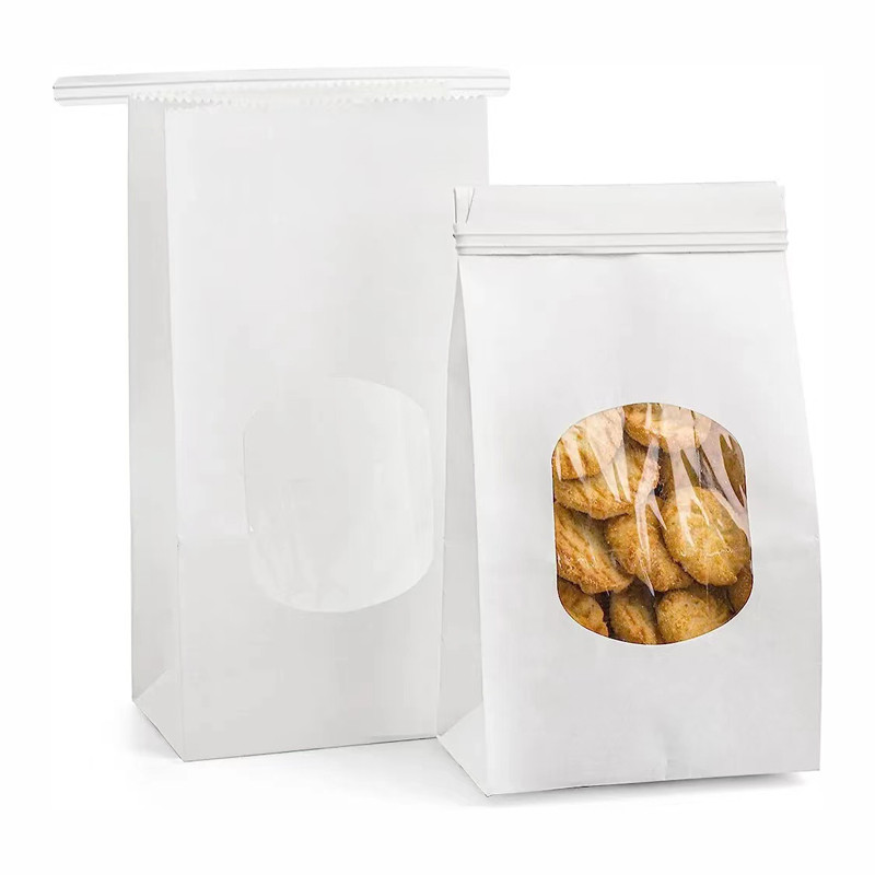 Recyclabe Easy to Fill and Open White Kraft Paper Bakery Bags with Window
