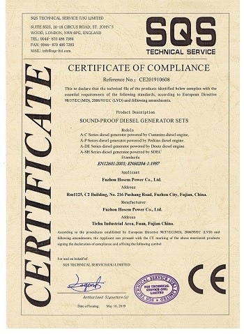 Fuzhou Hosem Power Co., Ltd. Certifications