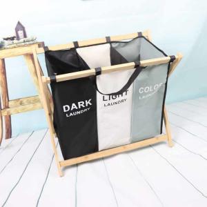 China Reusable Folding Collapsible Laundry Hamper For Clothes Socks Sturdy Bamboo Wood wholesale
