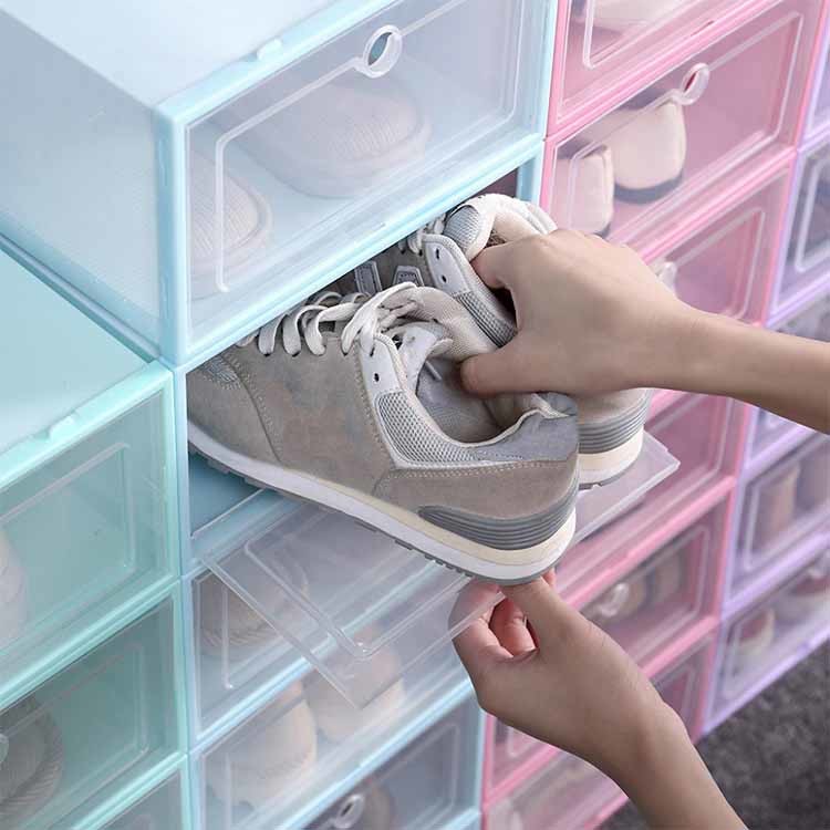 China Durable Transparent Shoe Box Organizer , One Side Door Shoebox Plastic Storage wholesale