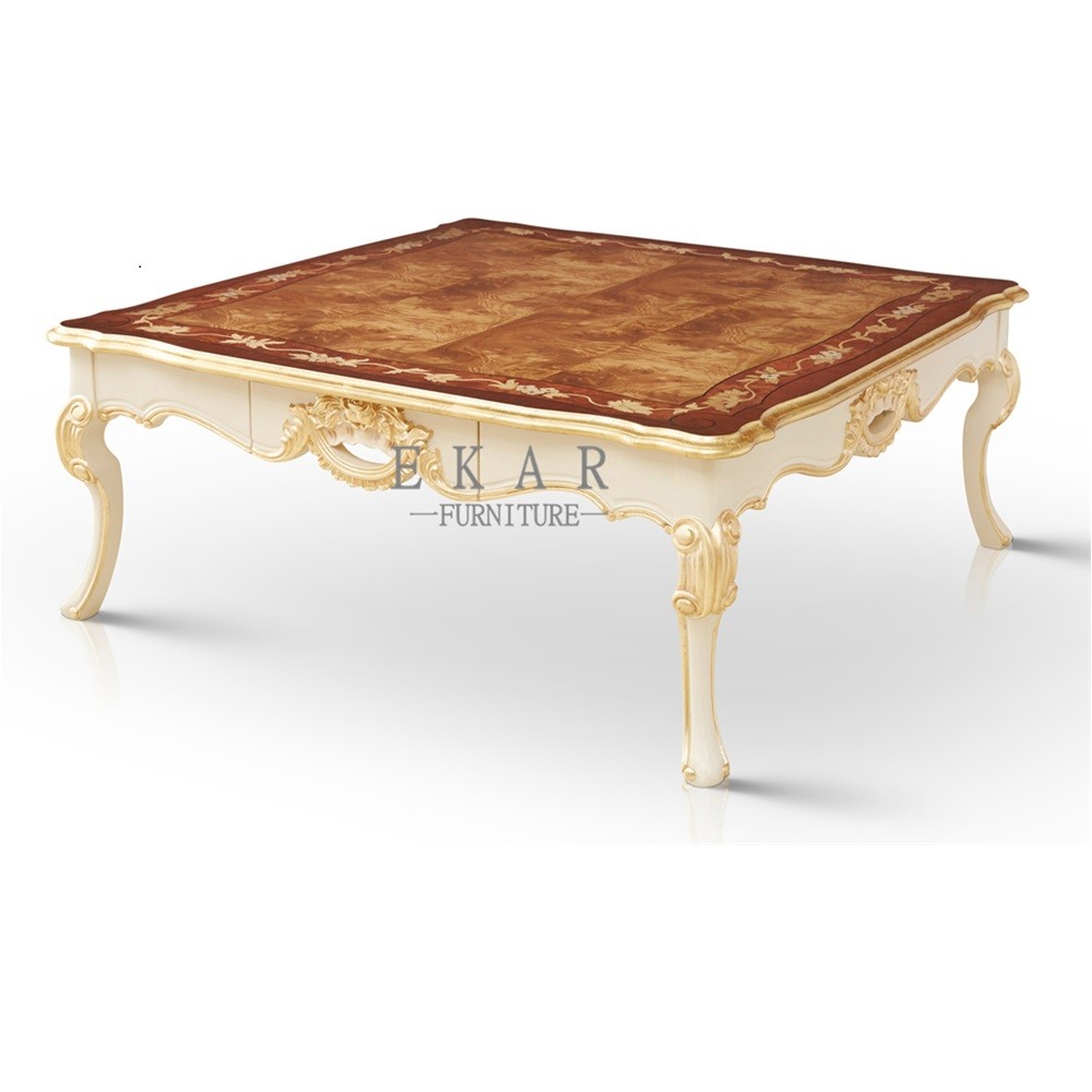 China Wholesale High Gloss Finished Italian Classic Wooden Carving Tea Table wholesale