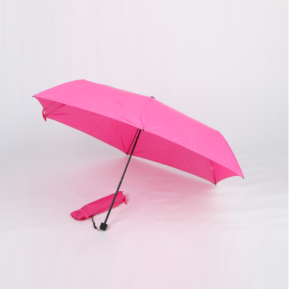 China Pink Compact Three Fold Umbrella 19 Inch Portable Small Folding Umbrella wholesale