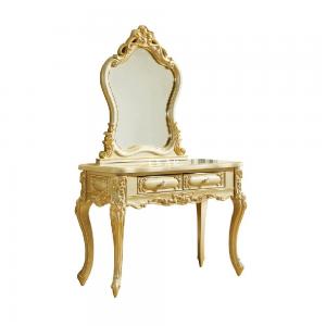 China Antique Bedroom Mmakeup Table With Mirror Gold European Solid Wood Dressing Table wholesale