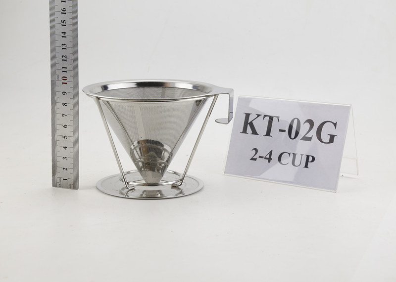 China Double Mesh Stainless Steel Coffee Dripper With Bend Handle And Rack wholesale