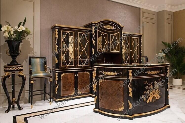 China French Vitrine Carved Front Oval China Cabinet With Drawer Black Gold Lacquer TP-029 wholesale