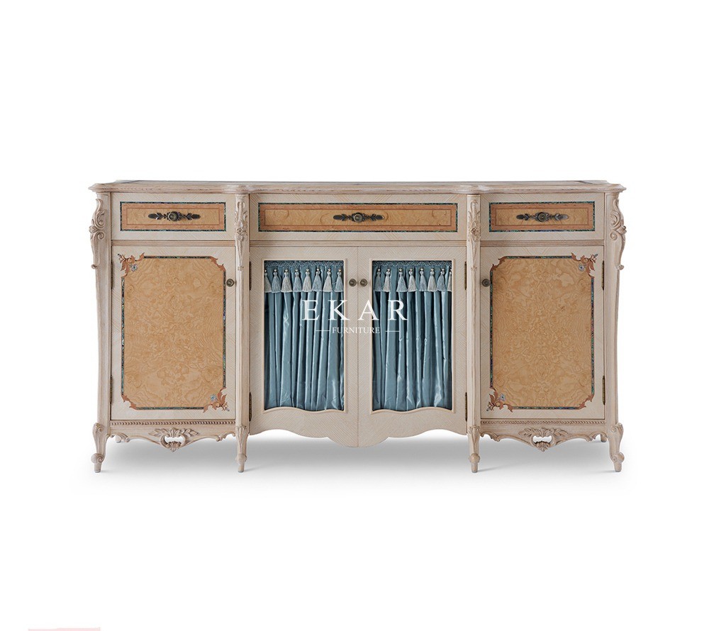 China Classic Ash Wooden Antique Sideboard Cabinet With Fancy Shell Decoration wholesale