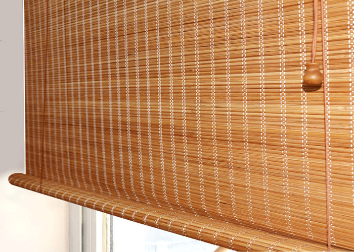 China Poly Yarn Bamboo Hemp Curtain Woven Wood Fabric Environmentally Friendly wholesale