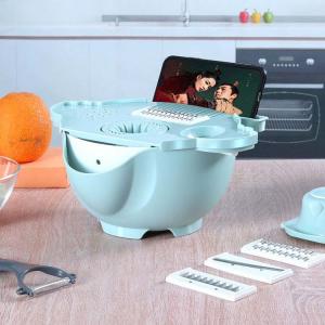 China Portable Blue 4 Dicing Blades Vegetable Cutter With Drain Basket wholesale