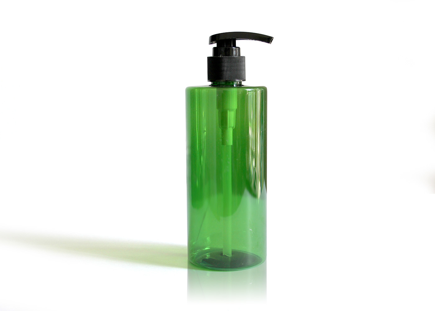 China Green Cylinder PET Cosmetic Bottles For Body Lotion Products Half Transparent 300ml wholesale