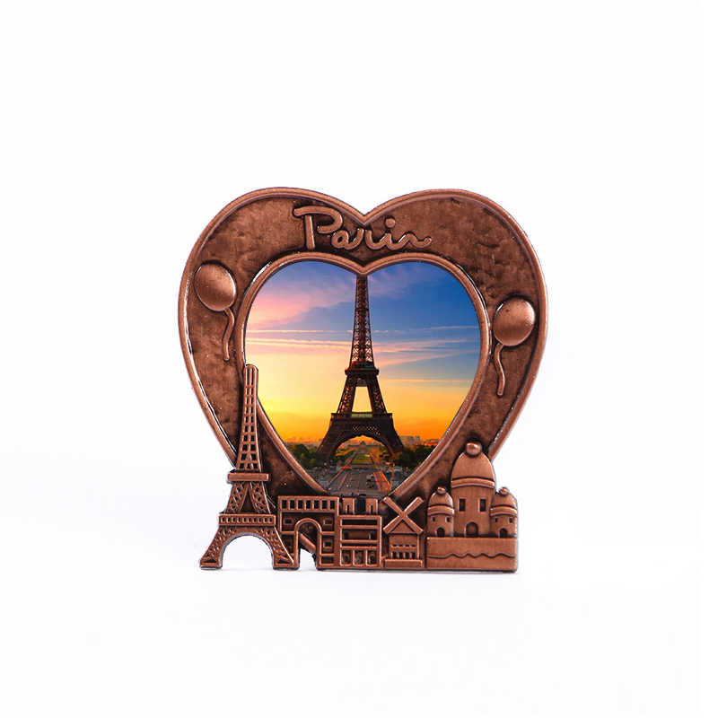 Paris France Eiffel Tower Metal Heart Shaped Picture Frame 3D Love Sunset Scenery