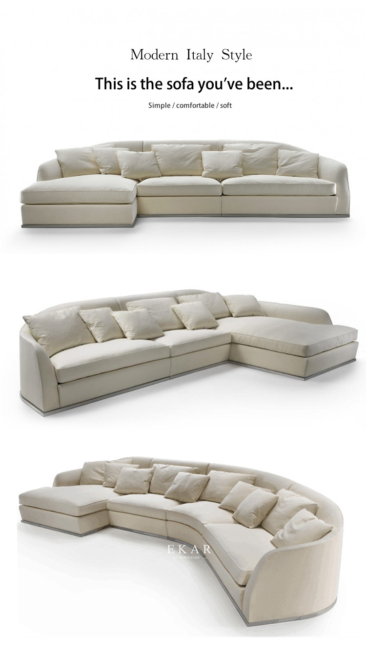 China Spanish Style Latest Home Furniture Living Room Comfortable Fabric Semicircle Curved Sofa Sets with Stainless Steel Unde wholesale