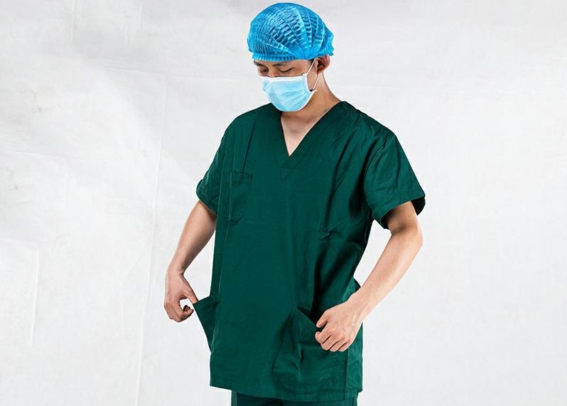 China Hospital Use Medical Surgical Scrub Suits Short Sleeve 100% Cotton V Neck wholesale