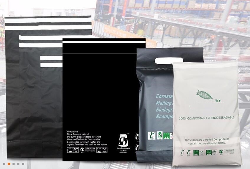 China Corn Starch Compostable Bags Garment Pack Cloth Mailer Bags BIOCOMPOST CLOTH PAC Build-In Handle Shipping Mailer Bags wholesale