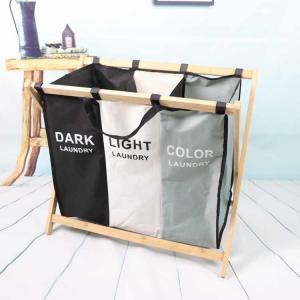 China Bamboo Frame Reusable Collapsible Laundry Hamper X Shape Detachable Oxford Cloth wholesale