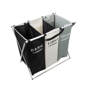 China Breathable Divided Laundry Hamper With 3 Compartment Washable Sortable Oxford Cloth wholesale