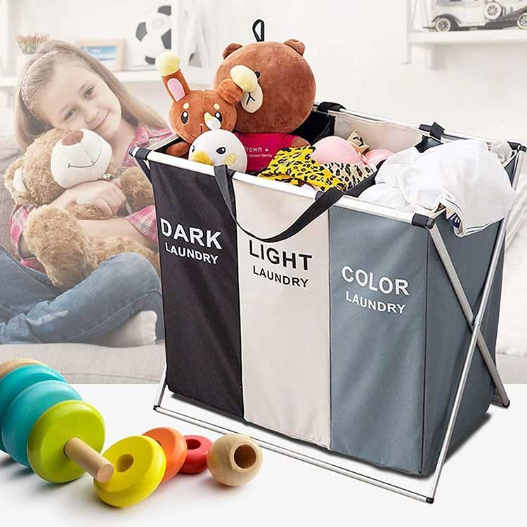 China Three Bin Sortable Collapsible Laundry Hamper With Oxford Cloth Durable Eco Friendly wholesale