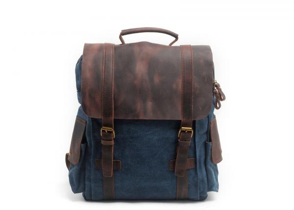 Quality CL-502 Deep Blue Canvas Bag with Leather Straps and Cover Backpack for sale