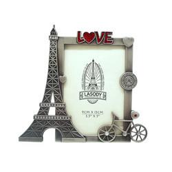 China 3.5*5inch Paris Eiffel Tower Souvenir Metal Rectangle Picture Frame With Rhinestone Love wholesale