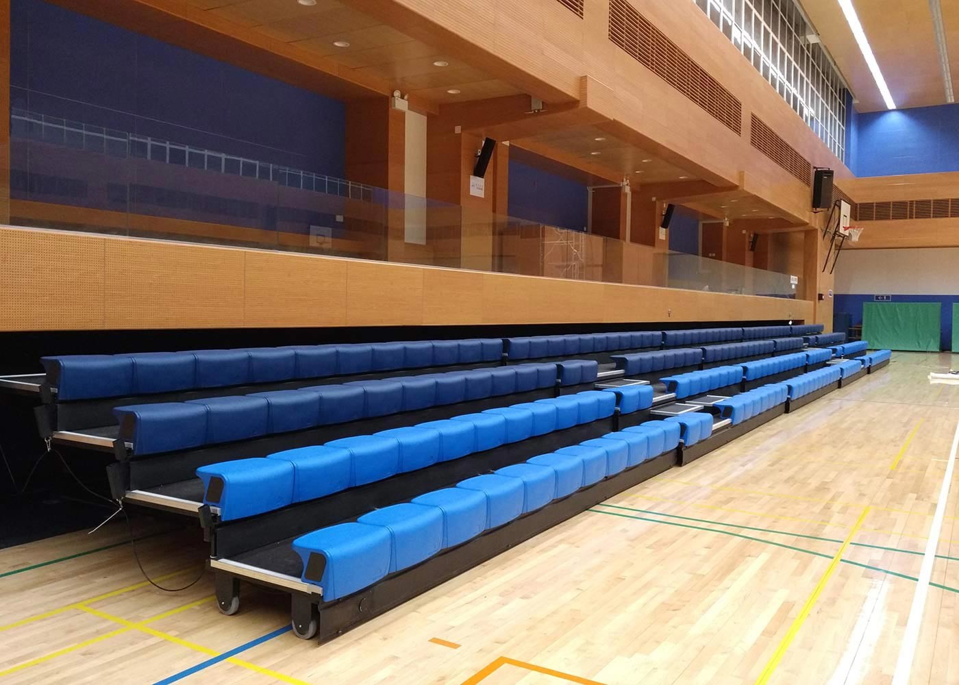 China Power Control Retractable Grandstands Retractable Seating System Recessed Polymer Bench wholesale