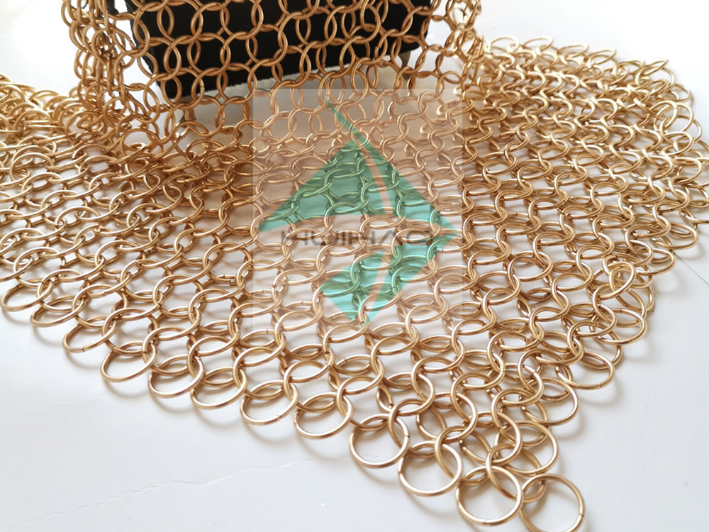 China PVD Finshed Rose Gold Color Stainless Steel Metal Round Ring Weave Mesh Is For Window Curtain wholesale