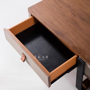 China 2 Drawer Wooden With Leather Rectangle Metal Frame Modern Coffee Table wholesale