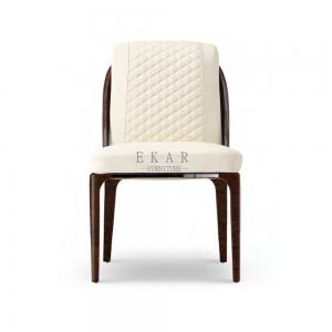 China Wooden Legs Upholstered White Genuine Leather Dining Chair  W006D6 wholesale