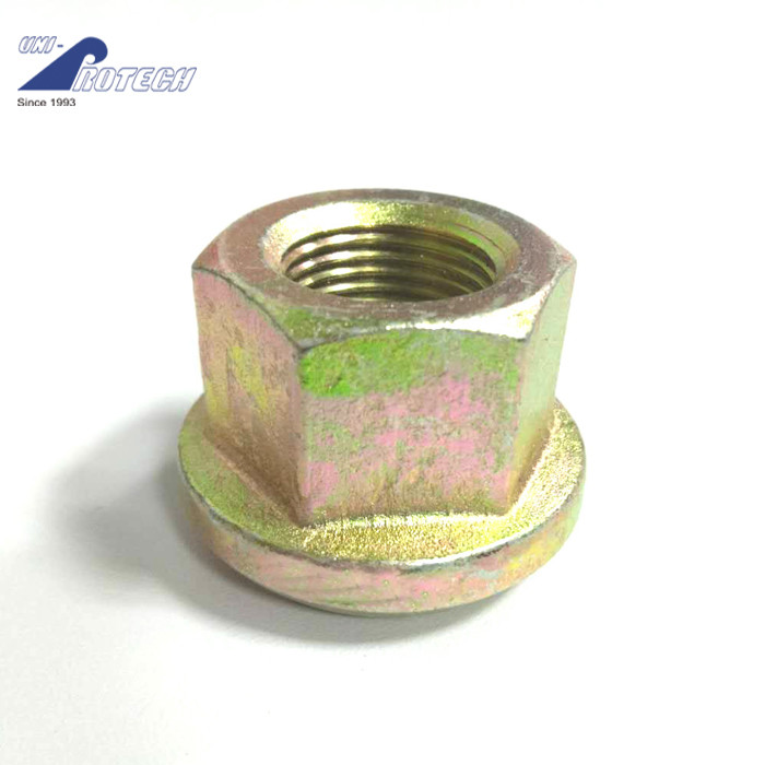 China Cheap price yellow zinc plated hub nuts set/customized all metal hexagon nuts with flange wholesale
