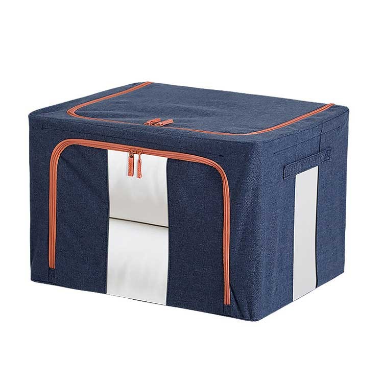 China Odorless Clothes Lidded Cotton Linen Storage Box With Dual Zippers Capacity 66L wholesale