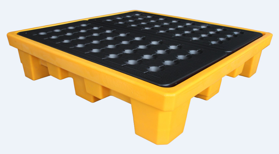 China Rotational Moulding 4 Drum Spill Containment Pallet PE Yellow 1300*1300*300mm wholesale