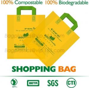 China 100% Compostable Shopper, Biodegradable Handle Handy Carrier Eco Bio Starch Plant Biodegradable T-Shirt Bags With Logo wholesale