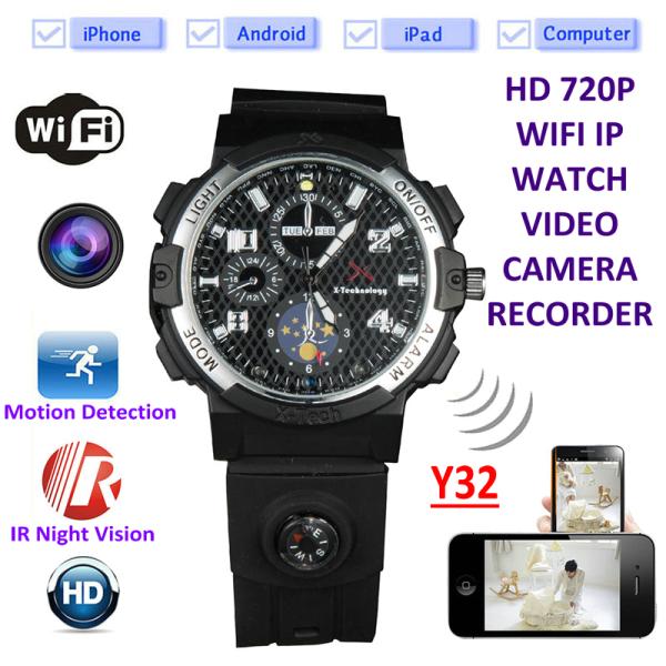 Y32 32GB 720P WIFI IP Spy Watch Camera Wireless Remote CCTV Video Monitor IR Night Vision Home Security Nanny Camera