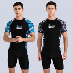 China Sports 2 Piece Mens Swimsuit Skin Friendly Printing Stitching Two Piece Swimsuit For Men wholesale