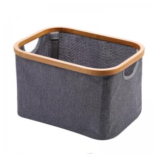China Rectangle Fiber Rod Collapsible Bamboo Laundry Hamper With Lid 40*33*45cm on sale