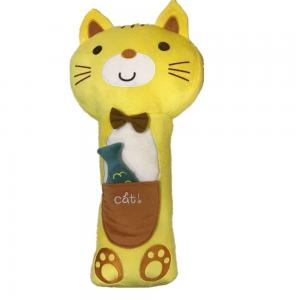 China Cute Yellow Plush Cat W/ Fish in Pocket Cushion Car Pillow Toy for Stress Relief wholesale